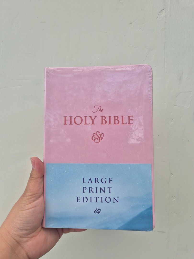 RESTOCKED The Holy Bible Large Print Edition (Category: Religion Books) located in Paranaque City. Submitted by monicaboo (Listing ID 1432233724, Image 1). Description: - The Holy Bible, Large Print Edition - Brand new, in original packaging - Features a pink and blue cover.