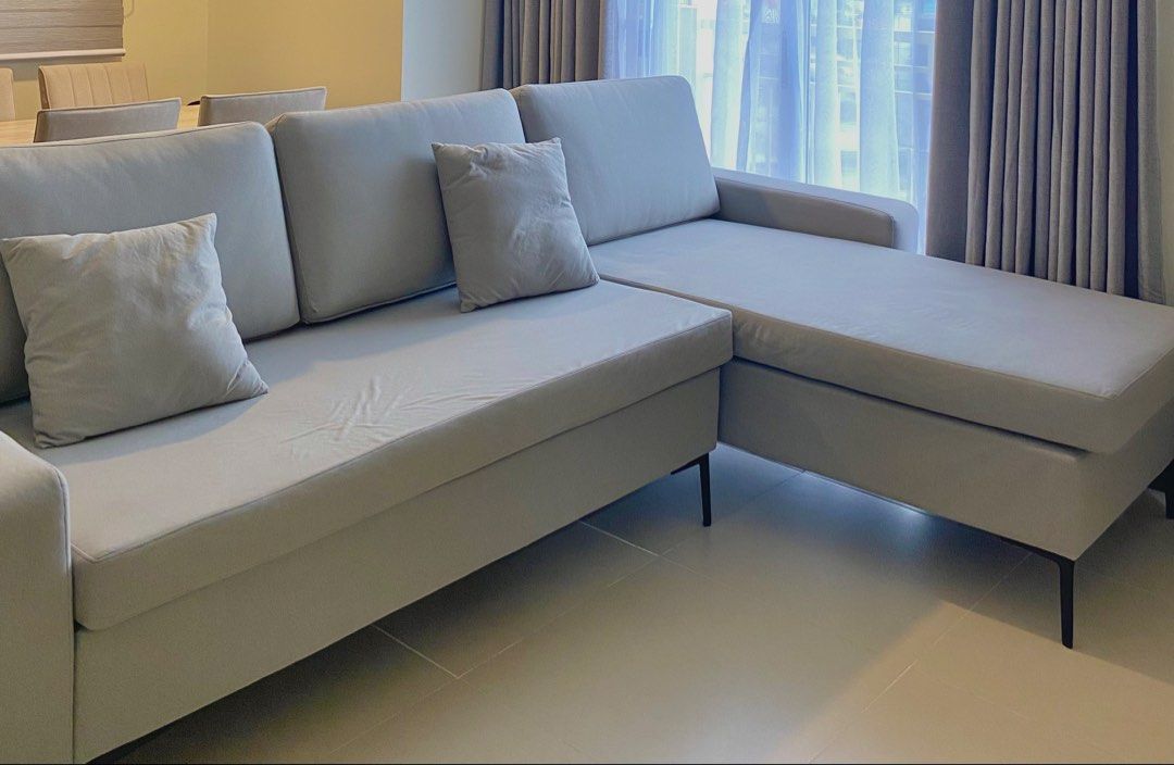 Reversible Sofa - Sydney Gray (Category: Sofas) located in Marikina City. Submitted by cas07 (Listing ID 1432327992, Image 1). Description: SM HOME Connect Reversible Sofa - Sydney Gray (used for 6 months only) original price is 29,990 plush polyurethane foam padding and the flexibility of a reversible modular sectional design. Frame made of kiln-dried gmelina, mahogany, plywood, and engineered wood. • Reversible sofa | detachable arm rest • Armr