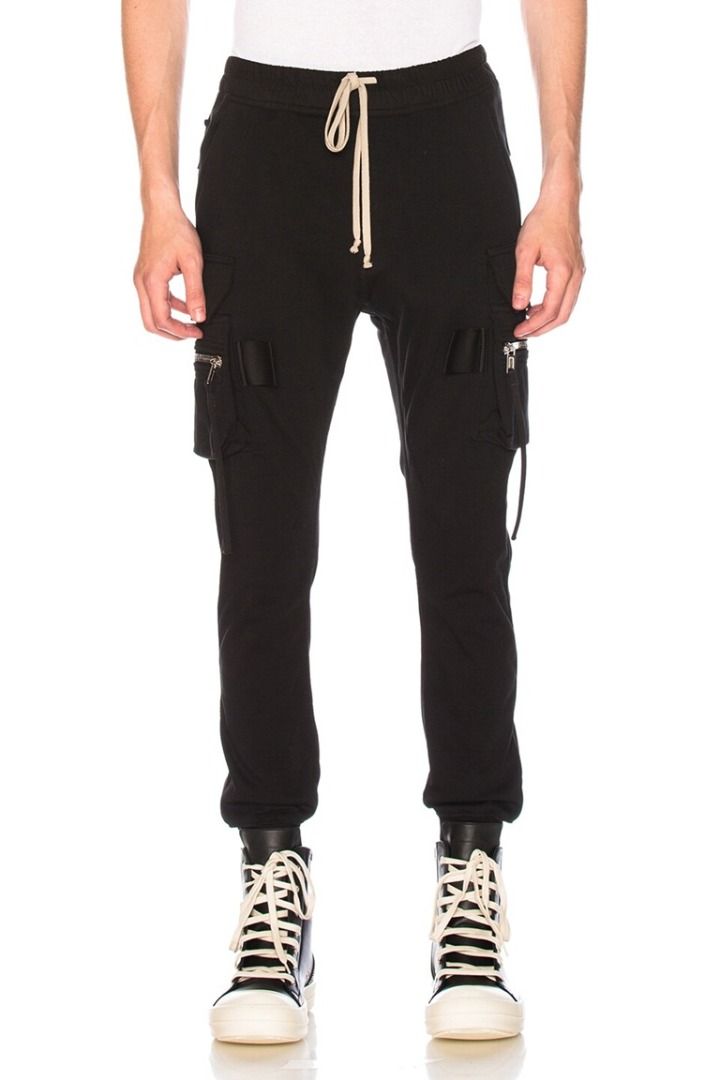 Rick Owens - F/W 17 - Cargo Jogger (Category: Joggers) located in Manila. Submitted by graymatter_ (Listing ID 1432298044, Image 2). Description: Rick Owens - F/W 17 - Cargo Jogger Tagged Size: 46 Condition: 9/10 Flaws: Overall Minor Fading Material: 100% Cotton Zipper: Raccagni Made in: Italy Dimensions Waist: 27-30 Inseam: 27 Crotch: 12.5 Thigh: 10 Leg Opening: 3.5-5.5 .