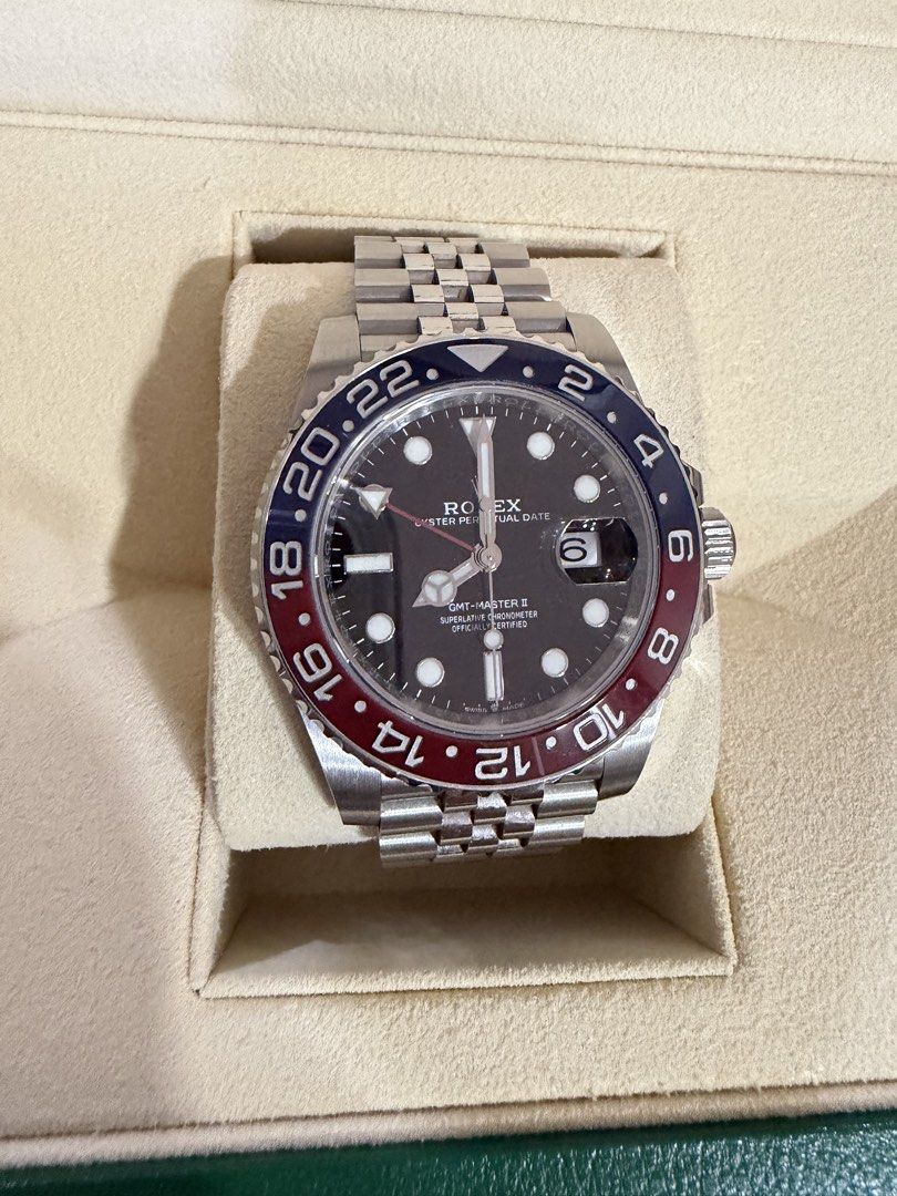 Rolex GMT-Master II 126710BLRO Pepsi (Category: Luxury Watches) located in Manila. Submitted by luxurysellermanila (Listing ID 1432295009, Image 1). Description: - Rolex GMT-Master II - Model: 126710BLRO - Black dial - Red and blue bezel - Stainless steel Jubilee bracelet - Includes original box -Local AD dated January 2020 - Includes warranty card -discontinued For Sale only for P1.550m.