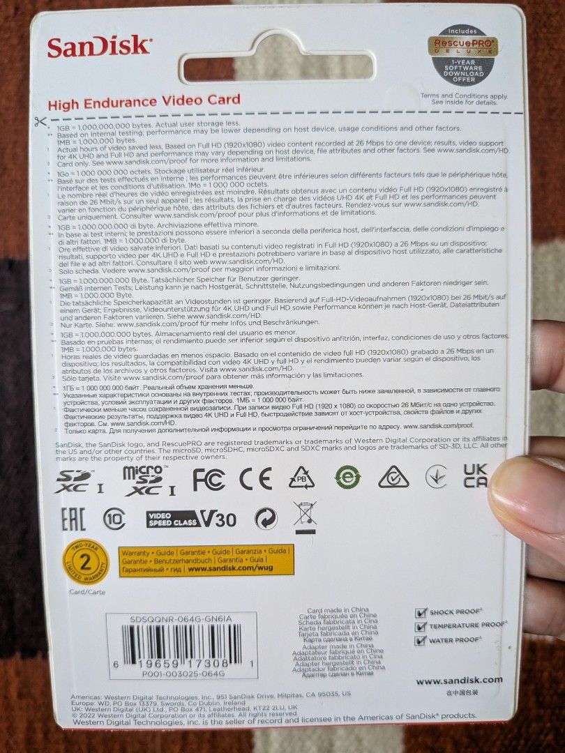 SANDISK® High Endurance microSD Card ~ 64GB (Category: Memory & SD Cards) located in Cainta. Submitted by siena310 (Listing ID 1432256927, Image 2). Description: ***ITEM IS AVAILABLE IF YOU CAN SEE THIS MESSAGE. Questions will be ignored if answers can be found below. LAST PRICE POSTED. Hagglers will be blocked. Bought from Sandisk official store in L/azada. I have 2 of these, selling for 1.2k each or 2k for both. RFS: extras for our tapo cctvs S