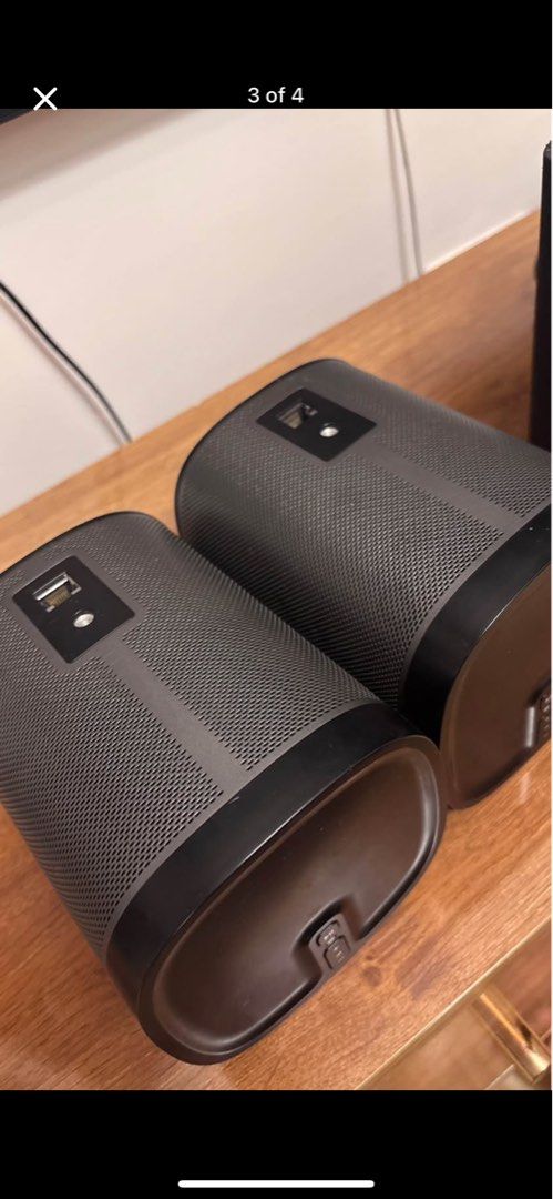 Sonos One SL Wireless Speaker (Category: Soundbars, Speakers & Amplifiers) located in Manila. Submitted by razalic (Listing ID 1432331660, Image 3). Description: - Pair of Sonos One SL wireless speakers - Sleek, compact design - Color: Black - Condition: Good - Perfect for home audio - Shown on a wooden cabinet.