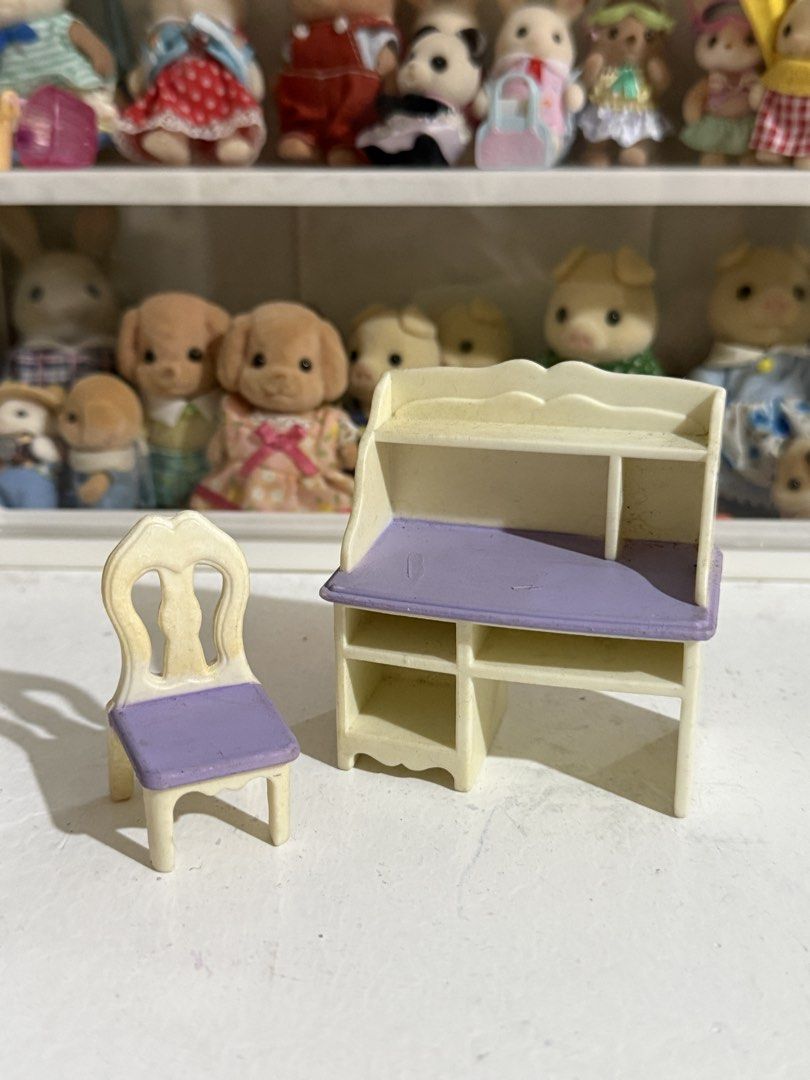 Sylvanian Families Purple School Study Table & Chair Desk Miniature Furniture Accessory (Category: Kids Toys) located in Antipolo. Submitted by kiksy.closet (Listing ID 1432294360, Image 1). Description: - with dirt stains / uneven color as seen on pics - what you see is what you get (check all pics to evaluate condition).