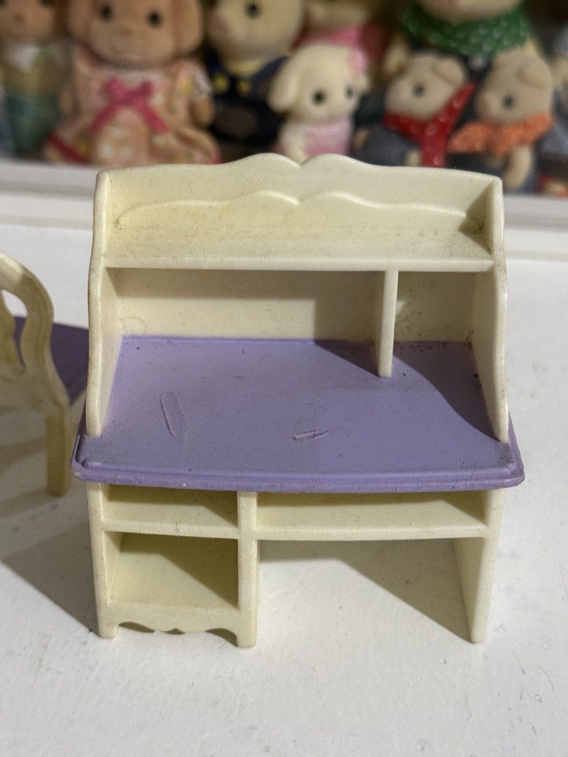 Sylvanian Families Purple School Study Table & Chair Desk Miniature Furniture Accessory (Category: Kids Toys) located in Antipolo. Submitted by kiksy.closet (Listing ID 1432294360, Image 3). Description: - with dirt stains / uneven color as seen on pics - what you see is what you get (check all pics to evaluate condition).