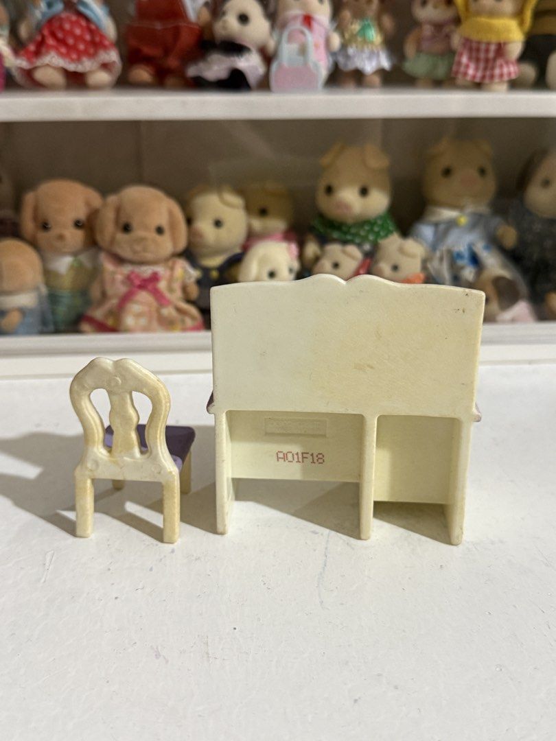 Sylvanian Families Purple School Study Table & Chair Desk Miniature Furniture Accessory (Category: Kids Toys) located in Antipolo. Submitted by kiksy.closet (Listing ID 1432294360, Image 2). Description: - with dirt stains / uneven color as seen on pics - what you see is what you get (check all pics to evaluate condition).