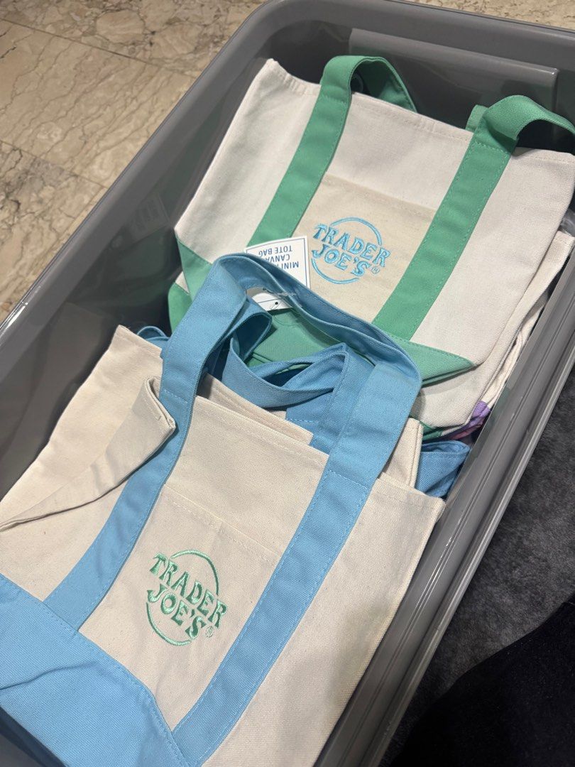 Trader Joe’s Mini Tote Bag (Category: Tote Bags) located in Pasig City. Submitted by ccc.declutter (Listing ID 1432336451, Image 2). Description: Extra stocks from US pasabuy. You may send in your best offers. Thank you! Available colors: Pastel Blue - 5 pieces Green - 2 pieces .