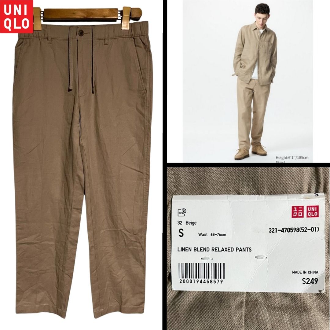 Uniqlo Linen Blend Relaxed Pants (Category: Trousers) located in Santa Cruz. Submitted by mathrift.ph (Listing ID 1432358362, Image 1). Description: Uniqlo Linen Blend Relaxed Pants Size Medium Brand new with tag No issue W: 30-34 L: 36.5 Leg hole: 7 Color rate: 10/10 780+sf Loc: Santa Cruz, Laguna.