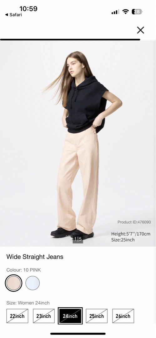 Uniqlo Wide Straight Jeans (Category: Jeans) located in Mandaluyong City. Submitted by heyitstey (Listing ID 1432327292, Image 1). Description: Brand new with tags Uniqlo Wide Straight Jeans in color pink (Light pink in actual) size on tag: 26 actual waist size: 30in Length: 39in onhand ready to ship loc mandaluyong ship via lalamove/lbc/jnt.