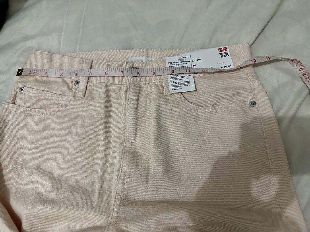 Uniqlo Wide Straight Jeans (Category: Jeans) located in Mandaluyong City. Submitted by heyitstey (Listing ID 1432327292, Image 3). Description: Brand new with tags Uniqlo Wide Straight Jeans in color pink (Light pink in actual) size on tag: 26 actual waist size: 30in Length: 39in onhand ready to ship loc mandaluyong ship via lalamove/lbc/jnt.