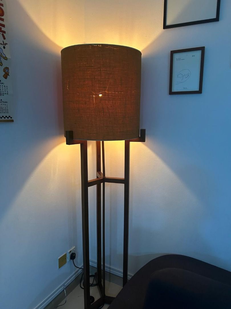 Wooden Floor Lamp with Fabric Shade