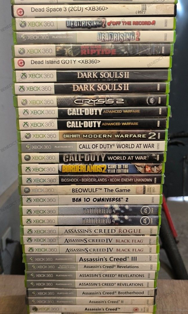 Xbox 360 Games Original for Sale (Category: Xbox) located in Bulacan. Submitted by benedictjohn88 (Listing ID 1432292777, Image 2). Description: * 2014 FIFA World Cup Brazil (4P) (NTSC-J) (used) = 100 * Ace Combat 6 + Beautiful Katamari Combo Pack (2 Games in 1 Combo Pack) (1P + 1P) (NTSC-J) (sealed) = 200 * AFL Live (4P) (PAL) (used) = 100 * Ashes Cricket 2009 (4P) (PAL) (used) = 100 * Assassin's Creed Revelations (1P) (NTSC) (used) = 200 * Assa
