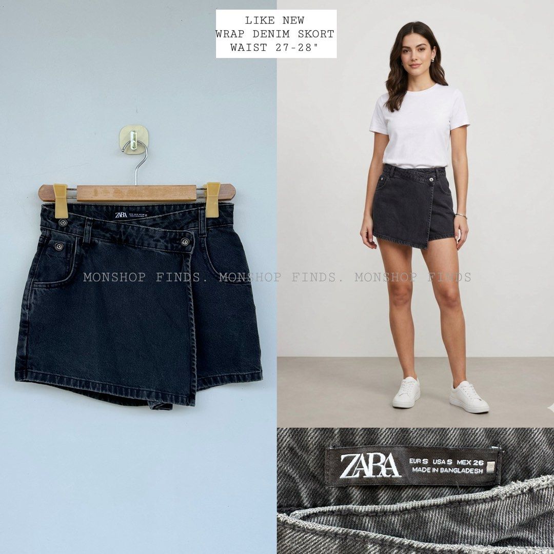 ZARA WRAP BLACK WASH DENIM SKORT (Category: Shorts) located in Iligan City. Submitted by monfinds (Listing ID 1432281043, Image 1). Description: Very nice and easy wear and pair kahit anong top, cut washtag ☺️ Payment first, ship via JNT Location Mindanao.