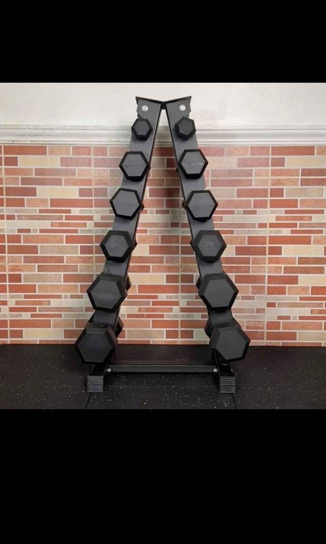 5to30lbs hexagonal rubberized dumbbell solid metal with rack (Category: Weights & Dumbbells) located in Valenzuela. Submitted by carlo_023 (Listing ID 1432456172, Image 2). Description: .