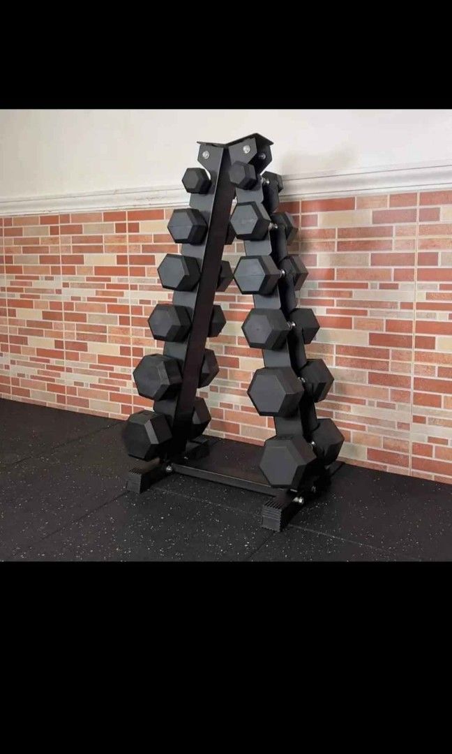 5to30lbs hexagonal rubberized dumbbell solid metal with rack (Category: Weights & Dumbbells) located in Valenzuela. Submitted by carlo_023 (Listing ID 1432456172, Image 1). Description: .