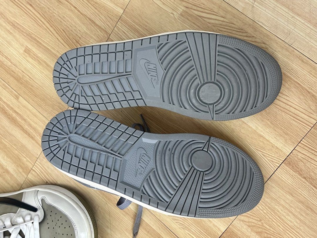 Air Jordan 1 Low Grey White (Category: Sneakers) located in Cebu City. Submitted by maria.makiling (Listing ID 1432445022, Image 2). Description: Air Jordan 1 Low 2 pairs - size 8 mens and size 7 womens Original Personally owned US Size 8 -No box/lace, pair only hence the low price No low-balling pls. condition 8/10.
