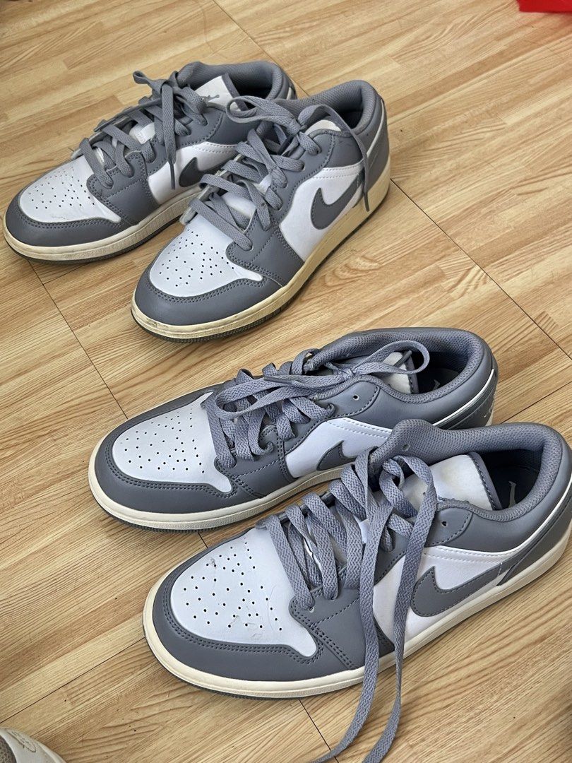 Air Jordan 1 Low Grey White (Category: Sneakers) located in Cebu City. Submitted by maria.makiling (Listing ID 1432445022, Image 3). Description: Air Jordan 1 Low 2 pairs - size 8 mens and size 7 womens Original Personally owned US Size 8 -No box/lace, pair only hence the low price No low-balling pls. condition 8/10.