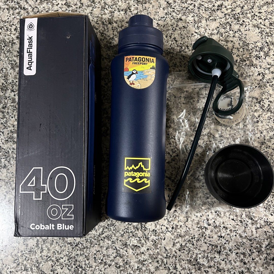 AquaFlask 40oz Cobalt Blue (Category: Water Bottles & Tumblers) located in Quezon City. Submitted by kindleton (Listing ID 1432595992, Image 2). Description: ₱500 + sf AquaFlask Cobalt Blue - 40 oz Inclusions/Freebies: - Blue Sports Cap (original) - Green Straw Lid (original) - Black Boot (from orange app) - Original Box Condition: used; see pics for issues I used waterproof stickers to cover the logos Pls make an offer if you’d like to purchase 