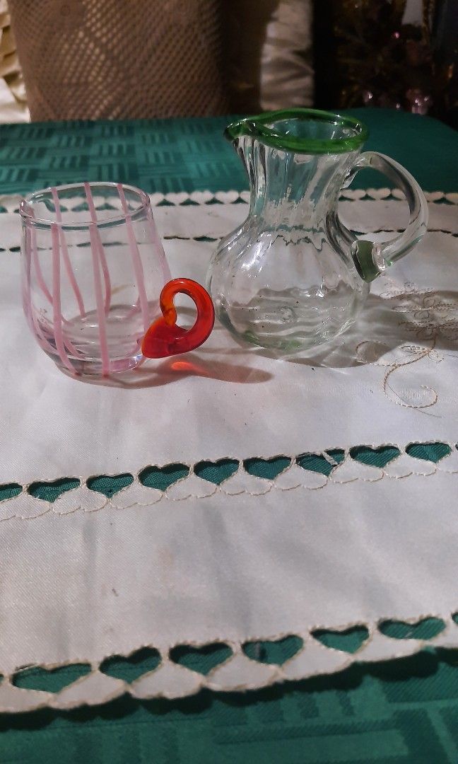 Art glass milk jug /pc (Category: Other Kitchenware & Tableware) located in Manila. Submitted by luckycharm_215 (Listing ID 1432545821, Image 1). Description: red 3x2"=240 green 3x4"=220.