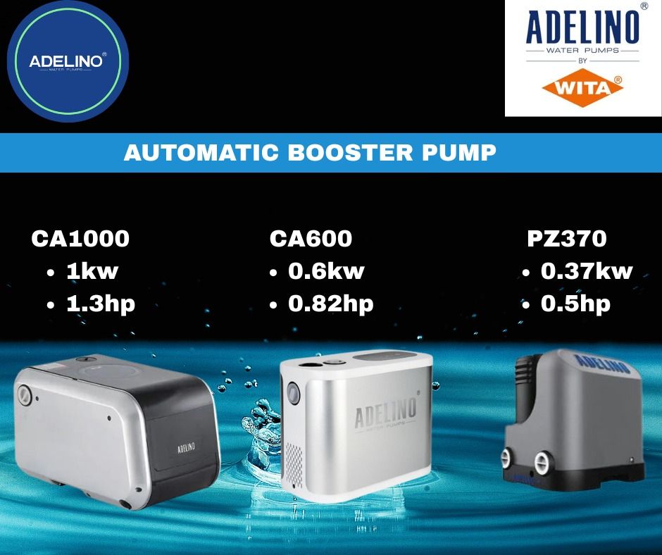 AUTOMATIC BOOSTER PUMP (Category: Construction Tools & Equipment) located in Quezon City. Submitted by dito-mura2025 (Listing ID 1432423706, Image 2). Description: - Adelino Automatic Booster Pumps - Available Models: APS-D Series, AWE8-3 Series, CA1000, CA600, PZ370 - Designed to boost water pressure - Suitable for homes and businesses - Durable construction - Easy installation.