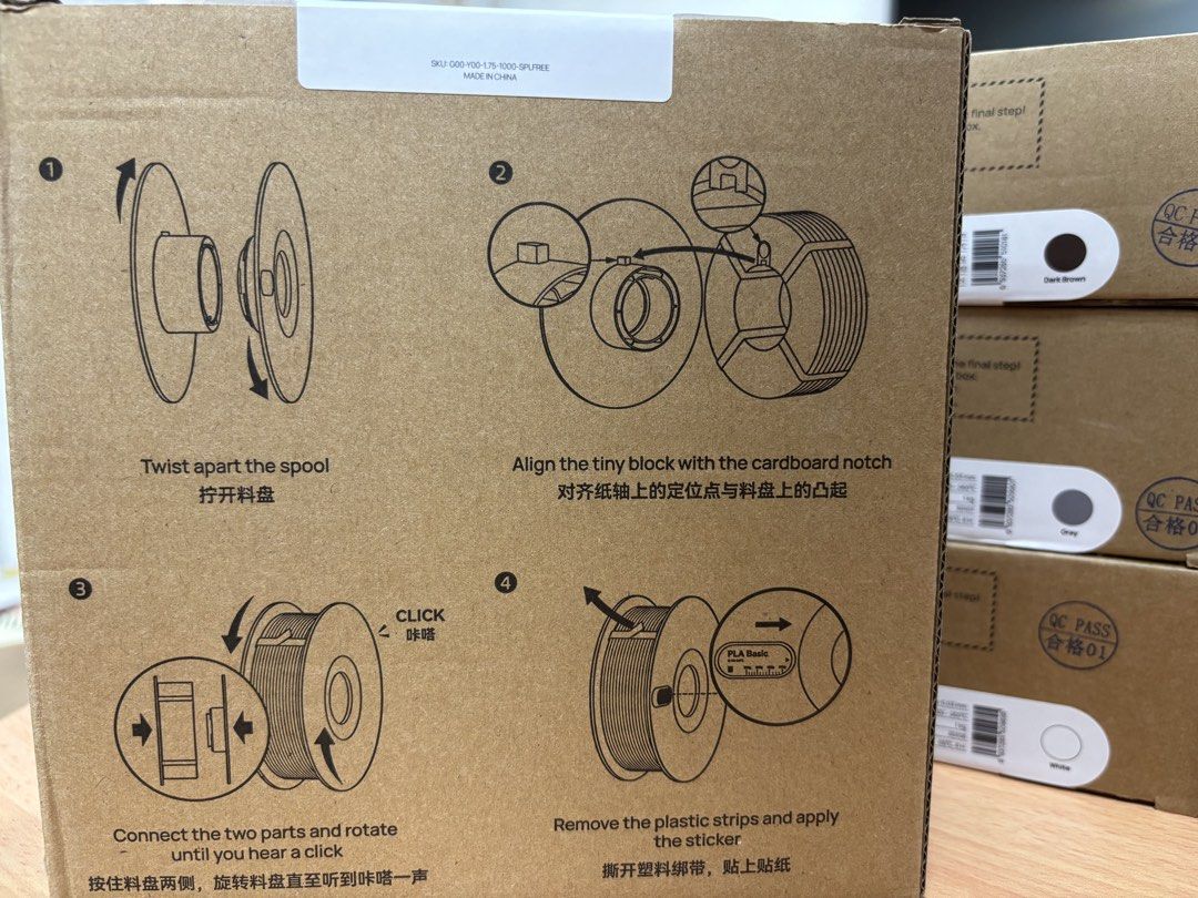 Bambu Lab PETG Basic 3D (Category: Printers, Scanners & Copiers) located in Singapore. Submitted by baobaoyi (Listing ID 1432481333, Image 2). Description: Bambu Lab 3D Printing Filaments 30105 Black * sold 30106 White *7 30107 Gray *4 30201 Red *3 30402 Yellow *4 30603 Reflex Blue *3 30800 Dark Brown *2 Diameter: 1.75mm +/- 0.03mm Net Weight: 1kg 5 ROLLS AND ABOVE $16.9./ROLL.
