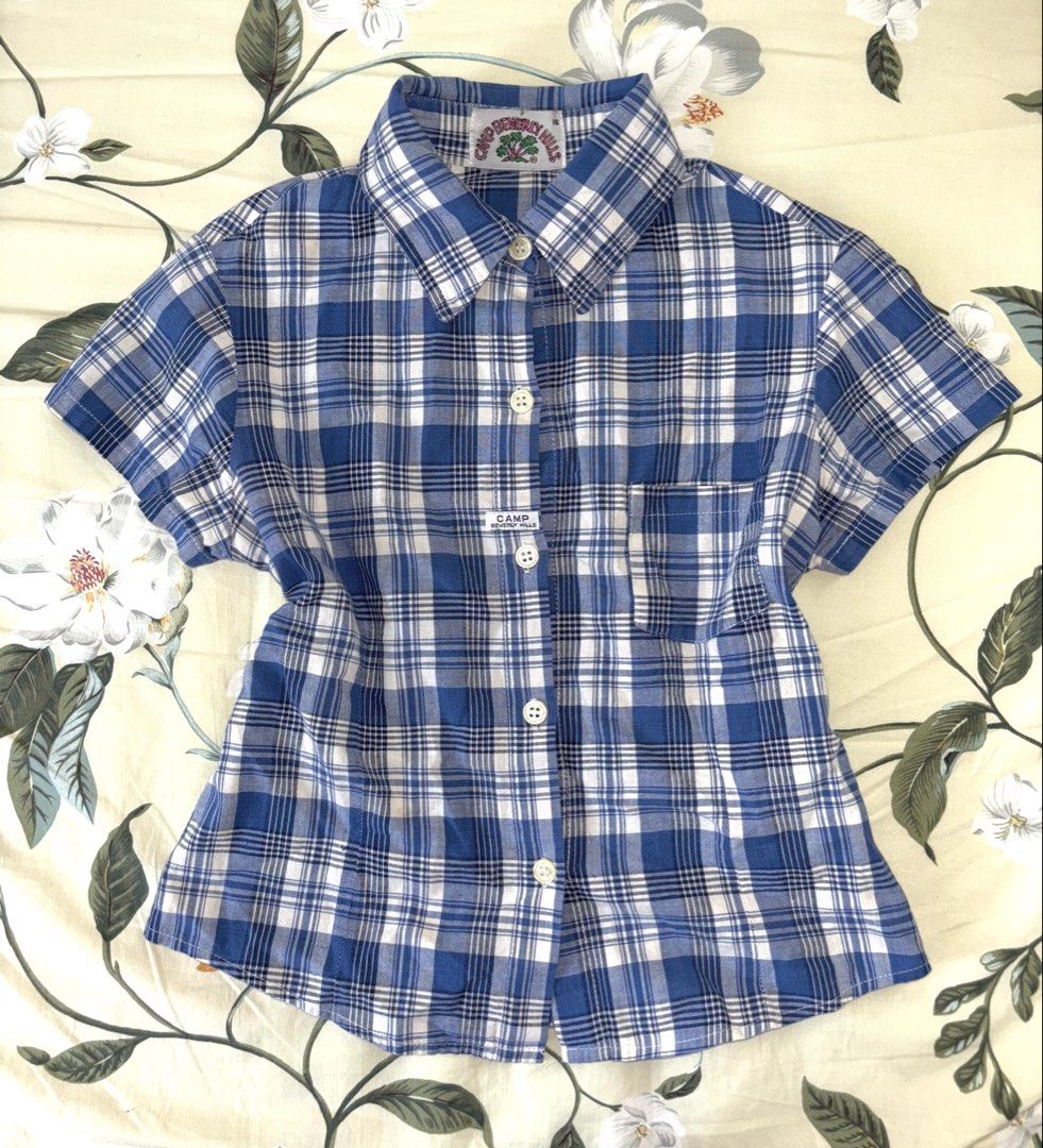Blue plaid button-up baby tee (Category: Shirts) located in Cavite. Submitted by bbbb444 (Listing ID 1432450263, Image 1). Description: !! NO WW PHOTOS !! - fits xs - s - bought from another carouseller.
