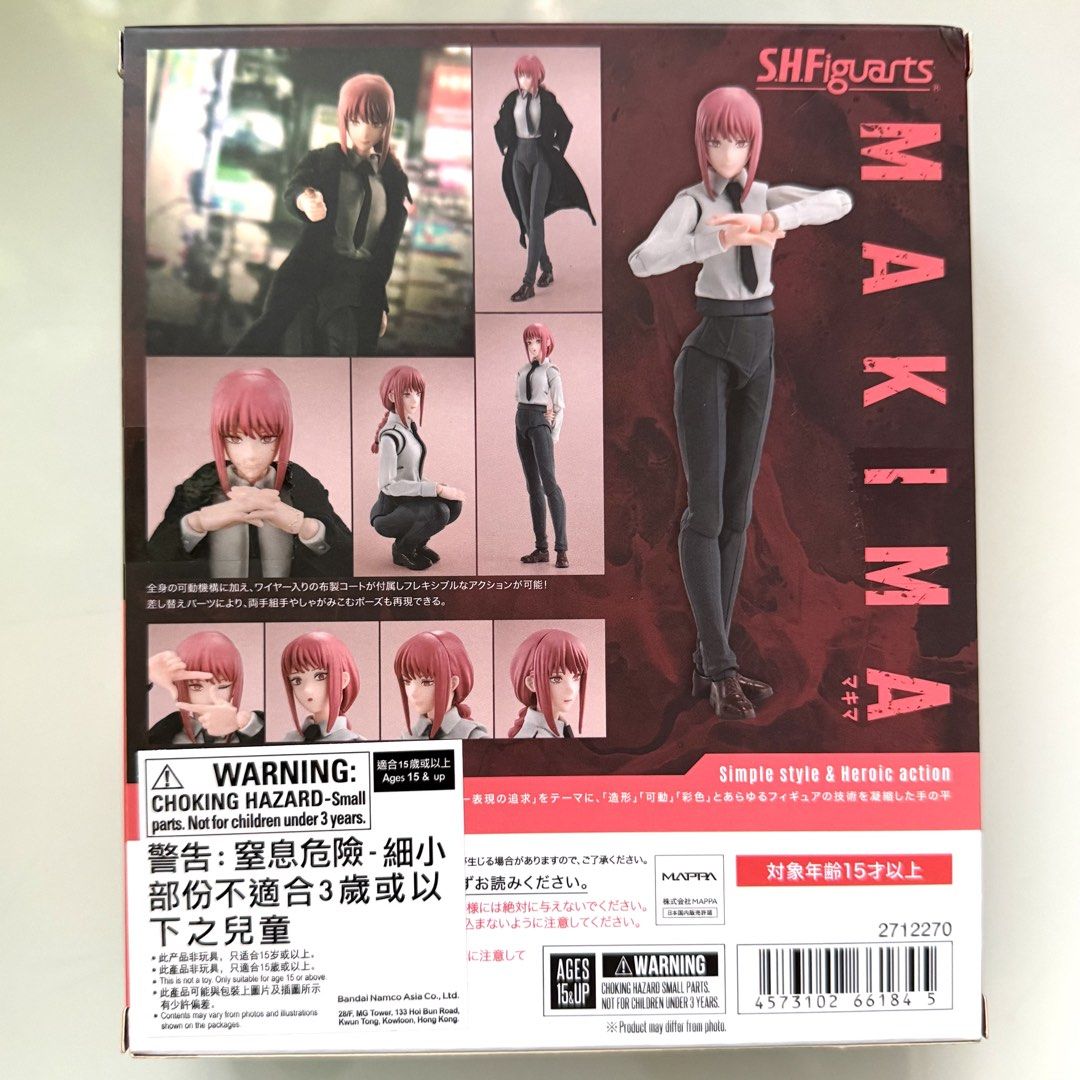 BNIB Bandai Spirits Tamashii Nations s.h.figuarts Chainsaw Man MAKIMA SHF SHFiguarts Action Figure, Authentic, New, Sealed & Unopened in Mint Condition (Category: Toy Figures) located in Singapore. Submitted by tudor8 (Listing ID 1432540984, Image 2). Description: Authentic, New, Unopened & Sealed in Mint Condition Fixed Price please, thanks 😊 First come first served basis while stocks last Items sold are not exchangeable/ returnable/ refundable