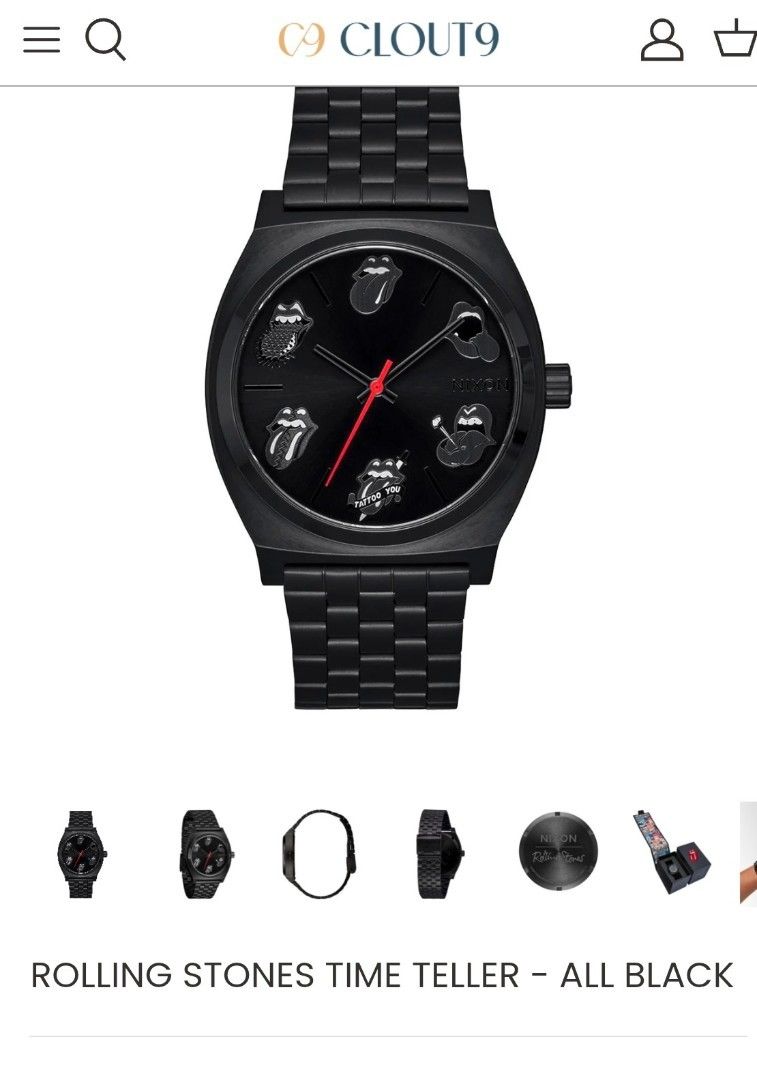 CLOUT9: Nixon Rolling Stones Time Teller - All Black (Category: Watches) located in Singapore. Submitted by dynamatt (Listing ID 1432460308, Image 1). Description: - Nixon Time Teller watch - All-black design - Features Rolling Stones logo - Includes original box - Comes with warranty card.