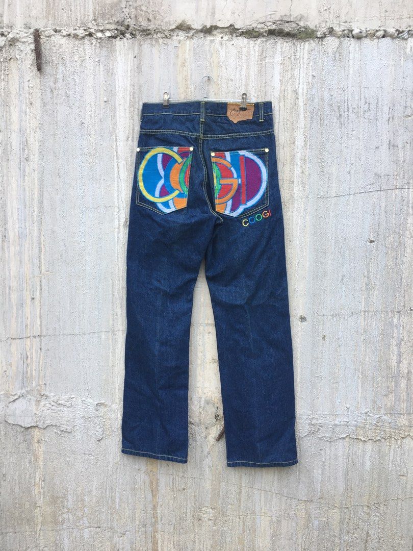 Coogi Jeans W34 (Category: Jeans) located in Caloocan City. Submitted by itsme_bald (Listing ID 1432414655, Image 3). Description: - Authentic Coogi Jeans - Size: W34 - Colorful embroidered details - Classic five-pocket design - Straight leg cut - Iconic Coogi logo on back pockets - Yellow stitching - Red inner lining.