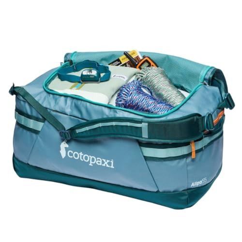 Cotopaxi Allpa Getaway 55 L Duffel, Blue Spruce and Abyss, One Size, Allpa Getaway 55 L Duffel (Category: Luggage) located in Singapore. Submitted by press2buy.sg (Listing ID 1432570892, Image 3). Description: Stowable duffel carry straps , Removable backpack harness Large main compartment, Stuffs into included sack that doubles as a packing cube Zippered interior pockets under flap, 2 exterior accessory pockets for smaller items Key clip in side