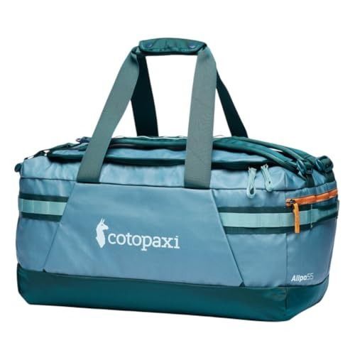 Cotopaxi Allpa Getaway 55 L Duffel, Blue Spruce and Abyss, One Size, Allpa Getaway 55 L Duffel (Category: Luggage) located in Singapore. Submitted by press2buy.sg (Listing ID 1432570892, Image 1). Description: Stowable duffel carry straps , Removable backpack harness Large main compartment, Stuffs into included sack that doubles as a packing cube Zippered interior pockets under flap, 2 exterior accessory pockets for smaller items Key clip in side