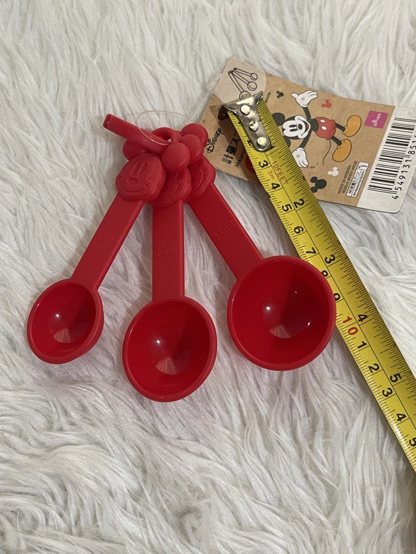 Disney Mickey Mouse Measuring Spoons (Category: Bakeware) located in Bayambang. Submitted by foursiblings081228 (Listing ID 1432425428, Image 2). Description: - Set of red Disney Mickey Mouse measuring spoons - Includes 5ml, 10ml, and 15ml spoons - Features Mickey Mouse design - Comes with original tag - Perfect for baking and cooking.