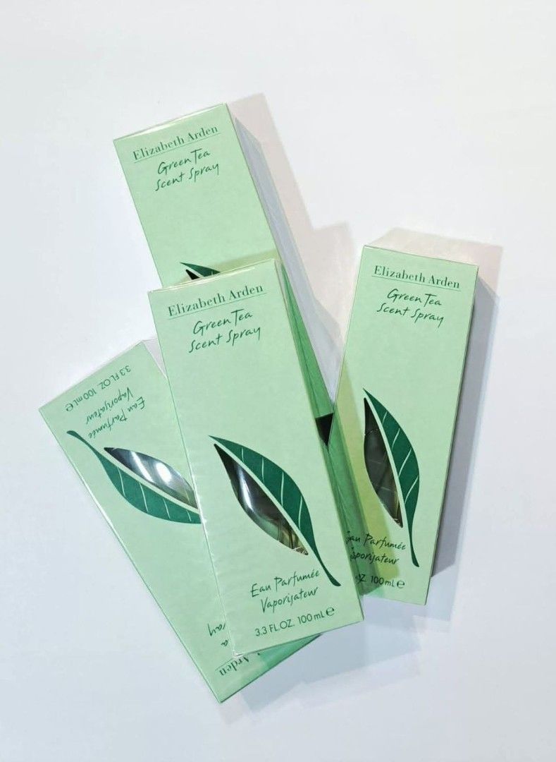 Elizabeth Arden Green Tea Scent Spray (Category: Fragrance & Deodorants) located in Pasig City. Submitted by stuffsnme (Listing ID 1432589897, Image 1). Description: - Elizabeth Arden Green Tea Scent Spray - 100ml Eau Parfumée Vaporisateur - New and sealed - Original packaging with green design and leaf motif.