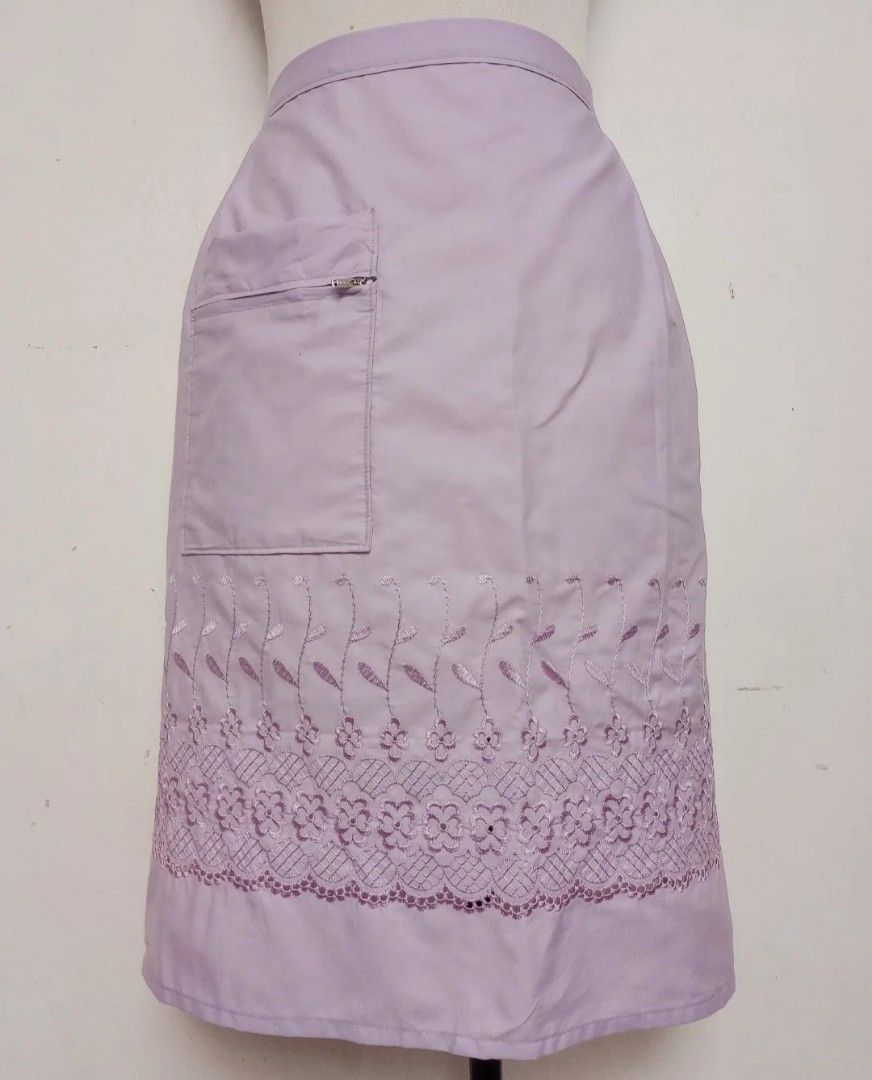 Embroidered Pastel Half Skirt Apron (Category: Other Bottoms) located in Balanga. Submitted by marae_c (Listing ID 1432476121, Image 3). Description: In very good condition. Like new, no flaws. Very pretty in actual. With 2 pockets on one side. Tie back. And has embroidered design . 💗 Free size..