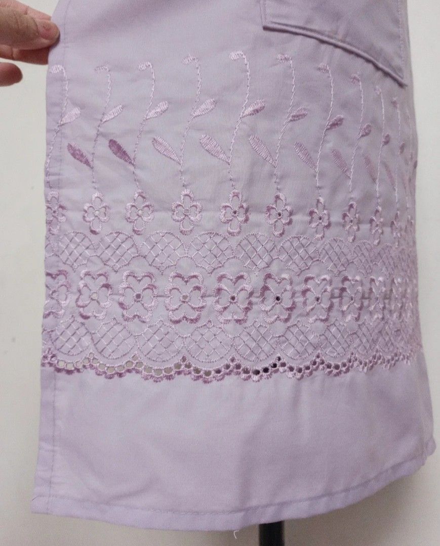 Embroidered Pastel Half Skirt Apron (Category: Other Bottoms) located in Balanga. Submitted by marae_c (Listing ID 1432476121, Image 2). Description: In very good condition. Like new, no flaws. Very pretty in actual. With 2 pockets on one side. Tie back. And has embroidered design . 💗 Free size..