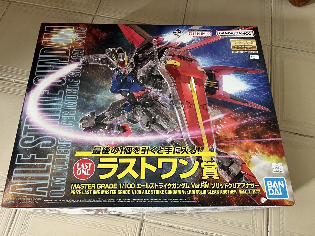 [Gunpla] MG 1/100 Strike Gundam - ichiban kuji (Category: Gundam Model Kits) located in Singapore. Submitted by goh_kh (Listing ID 1432555451, Image 1). Description: Limited edition, excellent for collectors Body: clear color Other parts: solid color Self collect at hougang mrt Alternative door step delivery available as well No trades .