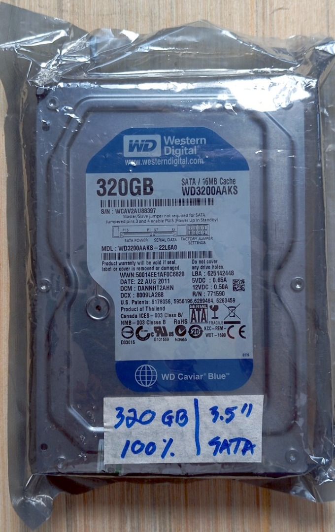 HDD: Western Digital Blue 320GB 3.5" (Pre-Owned)(100%) (Category: Hard Disks & Thumbdrives) located in Marikina City. Submitted by leoricktechservices (Listing ID 1432405504, Image 1). Description: Condition: used and in good condition Health Status: * Crystal Disk Info = Good * HD Sentinel = 100% Issues: None Reason For Selling: selling everything in storage Package: HDD only. They will be thoroughly sealed and packed for transport. Warranty: 7 