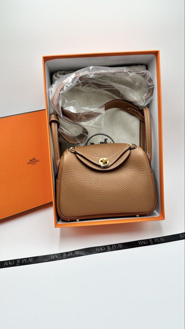 Hermes Mini Lindy II Gold (Category: Luxury Bags & Wallets) located in Pasig City. Submitted by bagplaymnl (Listing ID 1432588942, Image 2). Description: Hermes Mini Lindy II Gold GHW ~ Stamp K. Store fresh. Brand New 2026 Full Set with store receipt MOP: BDO/Cash Meet up: BGC Thank you!.