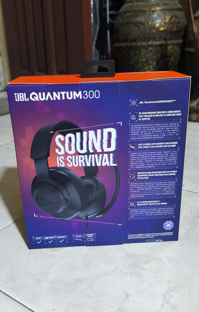 JBL Quantum 300 Gaming Headset (Category: Headphones & Headsets) located in Manila. Submitted by newphoenix-58ec (Listing ID 1432467655, Image 2). Description: - JBL Quantum 300 gaming headset -Brand new sealed (10 pcs on hand) 1k each/negotiable - Immersive audio with JBL QuantumSOUND Signature - Enhanced spatial audio with JBL QuantumSURROUND - Comfortable design for extended use - Wired connection Issue: expired foam nababakbak.. may nabibili 