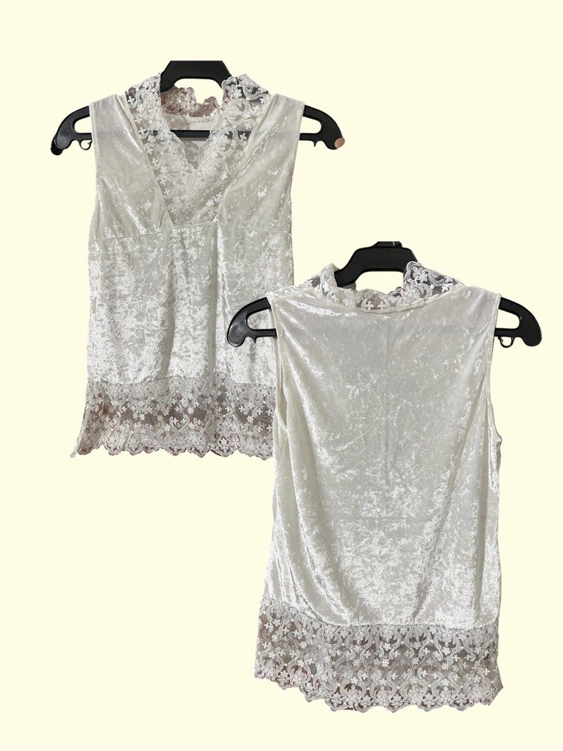 Lace-trim Sleeveless Top (Category: Blouses) located in Manila. Submitted by hellotrish (Listing ID 1432524585, Image 2). Description: - Size S - Color White ✅Payment First before Ship 📦 Lalamove, J&T (pm for when worn photo).