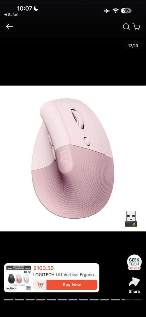 Logitech Lift Vertical Ergonomic Mouse - Pink483978606774865920