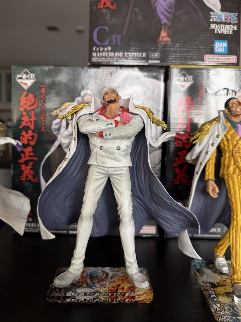 One Piece Admirals Figure Set (Category: Figurines & Statues) located in Quezon City. Submitted by struc101 (Listing ID 1424079210, Image 3). Description: Masterlise - Admirals Set Akainu - with box, clamshell Fujitorq - with box, clamshell Kizaru - with box, no clamshell Green bull - loose All with custom bases, and original bases Set only: 20000.