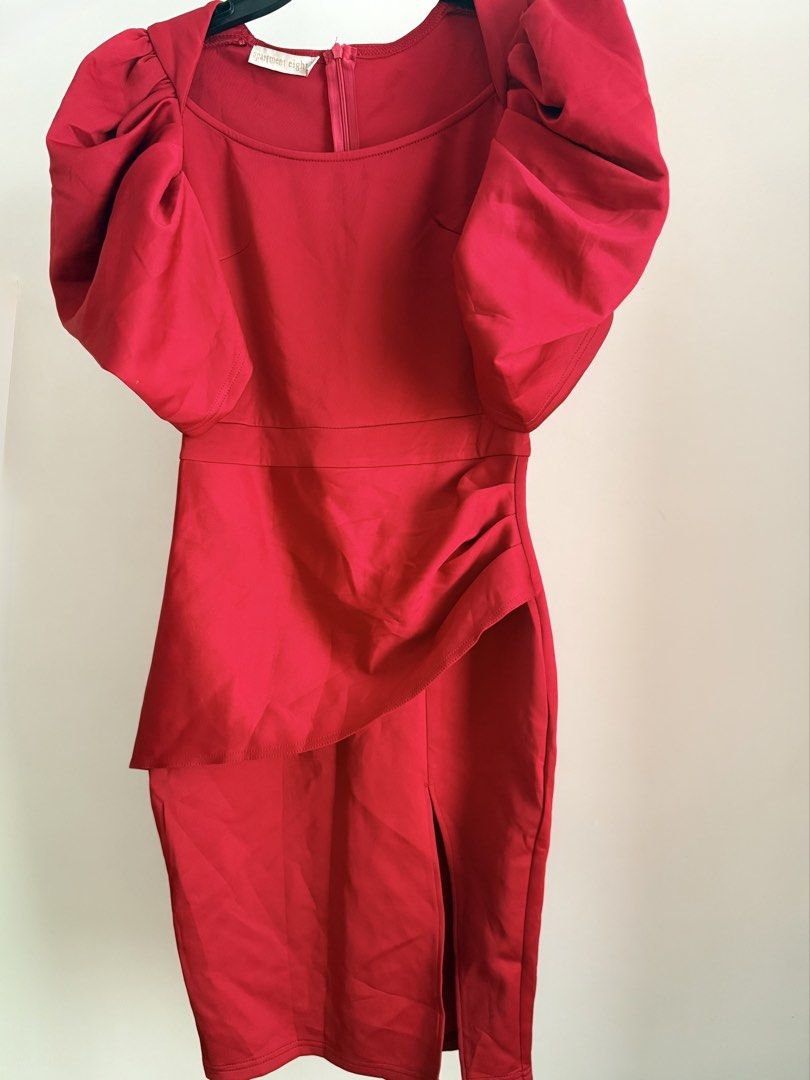 Red Puff Sleeve Dress (Category: Dresses) located in Cebu City. Submitted by dr_marsh (Listing ID 1432439031, Image 2). Description: Used once only for photoshoot Stunning red dress with puff sleeves, fitted silhouette, square neckline, and side slit. Features a fitted waist and back zipper. Ideal for special events..