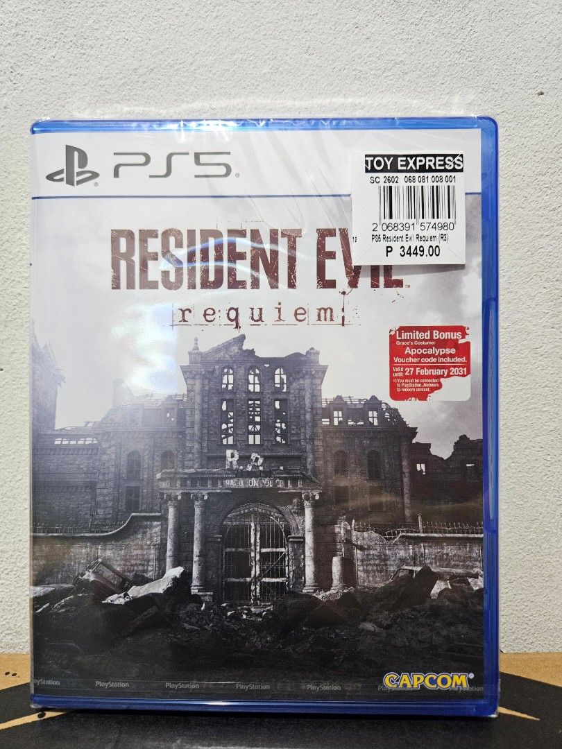 Resident Evil Requiem - Brand New - Sealed (Category: PlayStation) located in Caloocan City. Submitted by rurugenshin (Listing ID 1432586394, Image 1). Description: For sale: Resident Evil Requiem - PS5 - Brand New / Sealed (Mint condition, kept in shelf for collection with protector and original Ps5 seal) - Region: R3 (Asia) - Price: 3200 Payment: thru Gcash or Lalamove/Grab COD Shipping: Lalamove or Grab Location: Caloocan South.