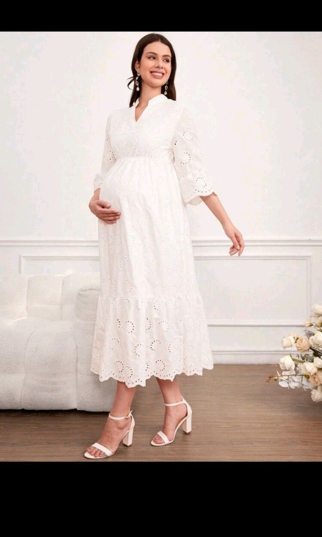 Shein White Embroidered Blouse (Category: Maternity wear) located in Makati City. Submitted by dearjane (Listing ID 1432411363, Image 3). Description: - Shein white embroidered blouse - Size: L (EU 40/42, US 8/10) - Made in China - Lightweight fabric.