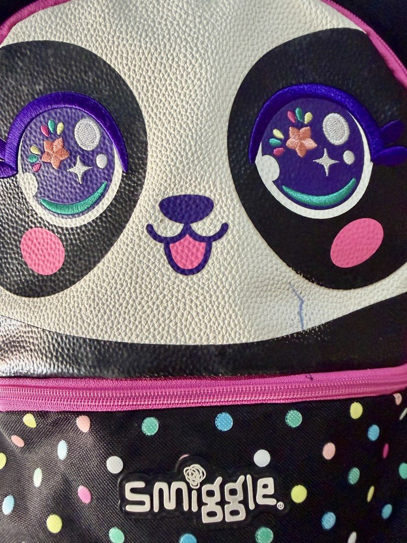 Smiggle Panda Backpack and Lunchbox Set (Category: Babies & Kids Fashion) located in Binangonan. Submitted by joizeeful (Listing ID 1432436610, Image 3). Description: - Smiggle panda backpack and lunchbox set - Adorable panda face design - Backpack features a polka dot pattern - Backpack has a front pocket and name tag - Insulated lunchbox - Ideal for school or outings.
