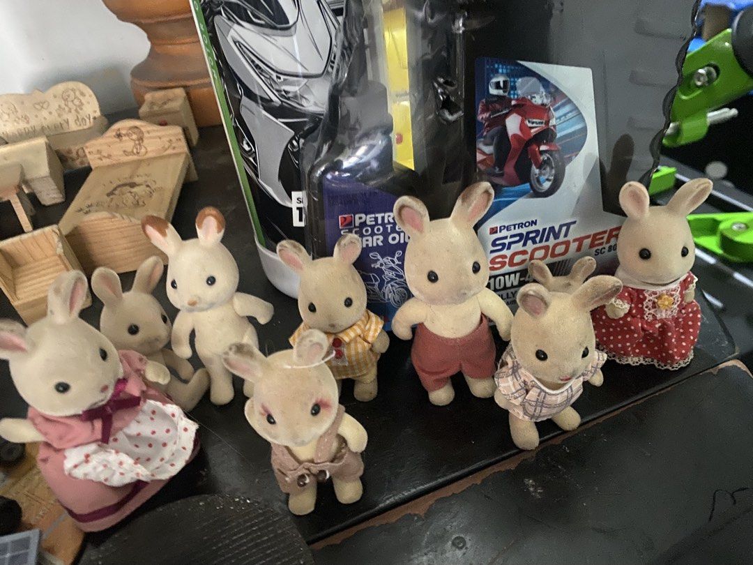 Sylvanian Families Toy Figures and Furniture Set (Category: Kids Toys) located in Marikina City. Submitted by jtv17 (Listing ID 1431826656, Image 1). Description: Sylvanian Families set! Includes bunny figures and miniature wooden furniture (tables, chairs, cabinet, bed). Great for collectors or kids! 9 pcs dolls and 10 pcs wood furnitures not silvanian items but fits to the dolls..