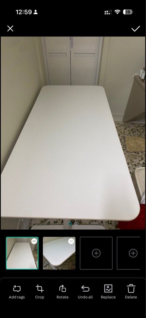 White Rectangular Table (Category: Tables & Sets) located in Singapore. Submitted by noggin (Listing ID 1432439102, Image 1). Description: - White rectangular table - Clean surface - Ideal for desk or dining area.