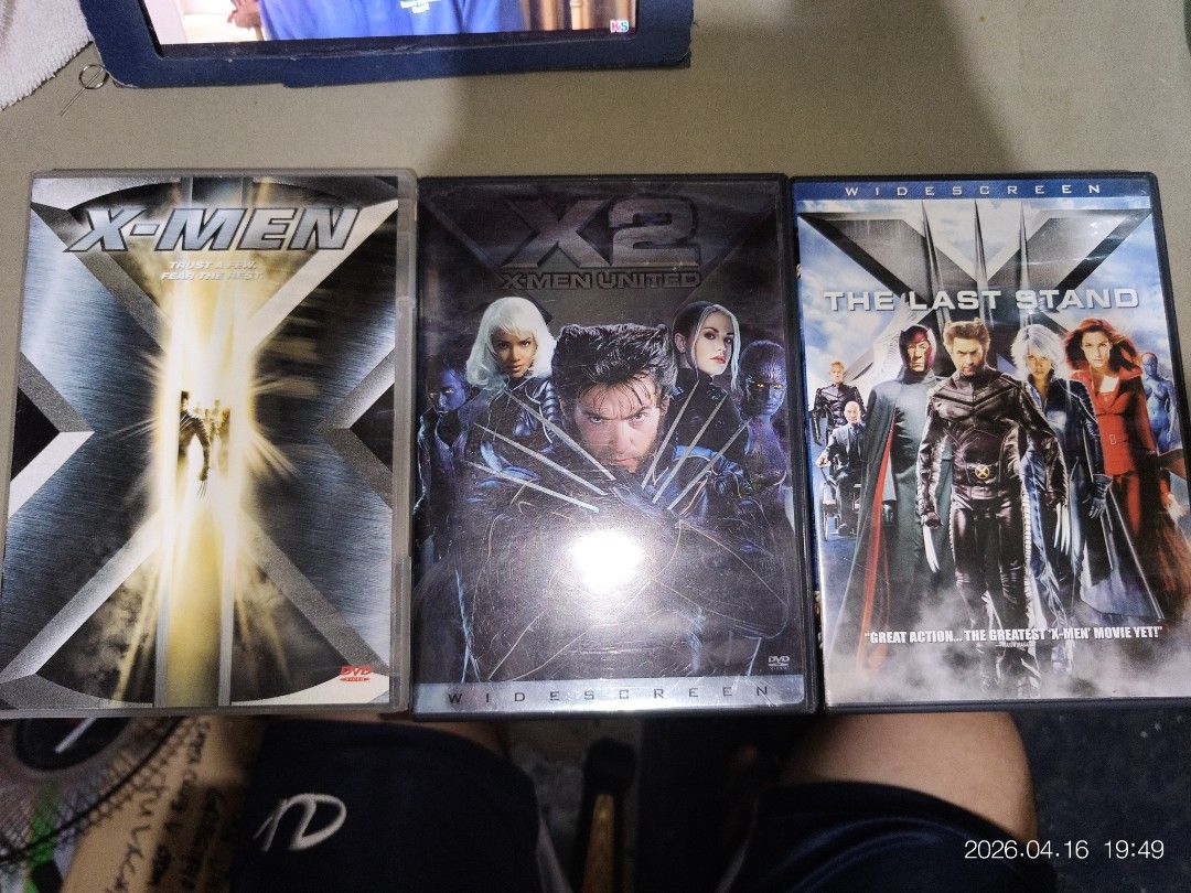 X-Men Movie DVD Trilogy (Category: CDs & DVDs) located in San Jose del Monte. Submitted by xtian.jvne (Listing ID 1432517745, Image 1). Description: - X-Men movie trilogy DVD set. - Includes: X-Men, X2: X-Men United, and X-Men: The Last Stand. - All three DVDs are widescreen editions. - Special features on the back of the cases. - Perfect for X-Men fans!.