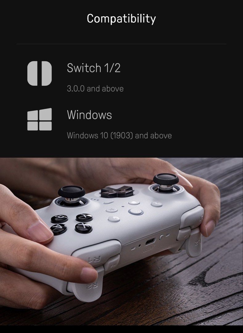 8BitDo Ultimate 2 Bluetooth Controller (Category: Controllers) located in Singapore. Submitted by jtothej (Listing ID 1432689384, Image 2). Description: - Brand New (Sealed) - 8BitDo Ultimate 2 Bluetooth Controller (Black/White) - Add $3 for travel case (Hardshell) - High precision, TMR joysticks with customisable RGB rings - 1000Hz polling rate (wired/2.4G) - Compatible with Nintendo Switch (3.0.0 and above) and Windows 10 (1903) and above) - Sl