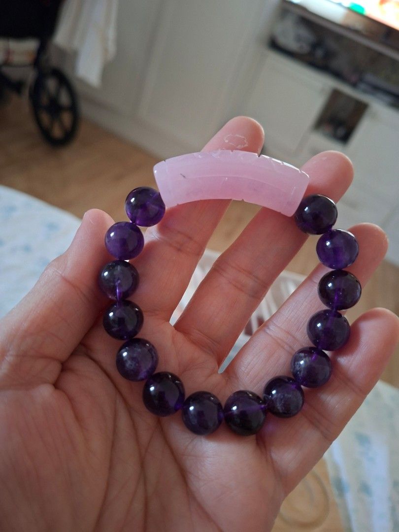 Amethyst and Rose Quartz Bracelet (Category: Bracelets) located in Malabon City. Submitted by skymadison19 (Listing ID 1432657854, Image 3). Description: HQ Amethyst beads in 12mm with Rose Quartz Lucky Turn Bar bracelet.